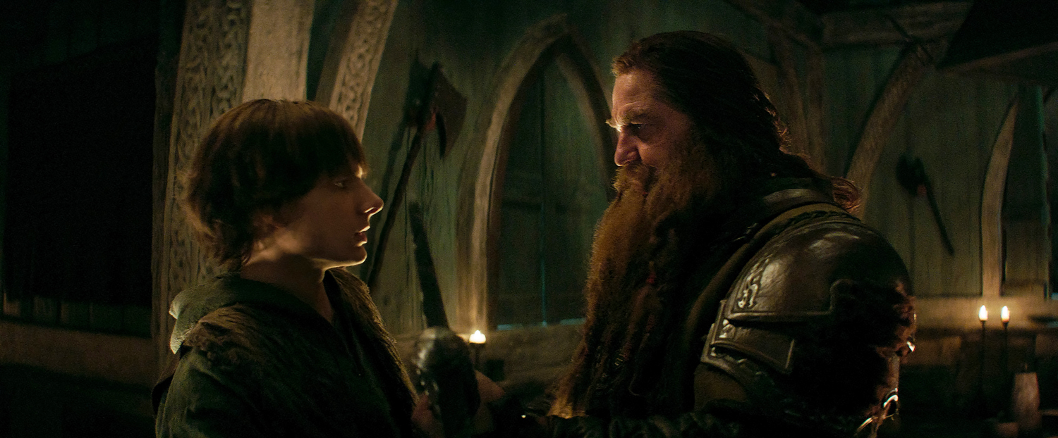 Mason Thames as Hiccup and Gerard Butler as Stoick in a scene from “How to Train Your Dragon.” (Photo courtesy of Universal Studios)