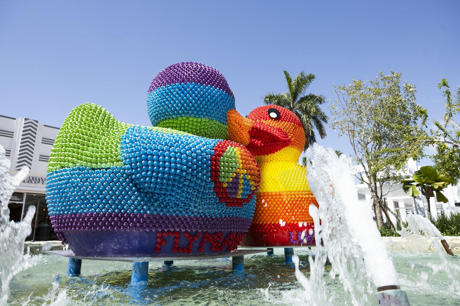 UnityBeak, at 716 Lincoln Road. Two ducks named Hope (marked with a heart on her left wing) and Resilience (featuring a peace sign).