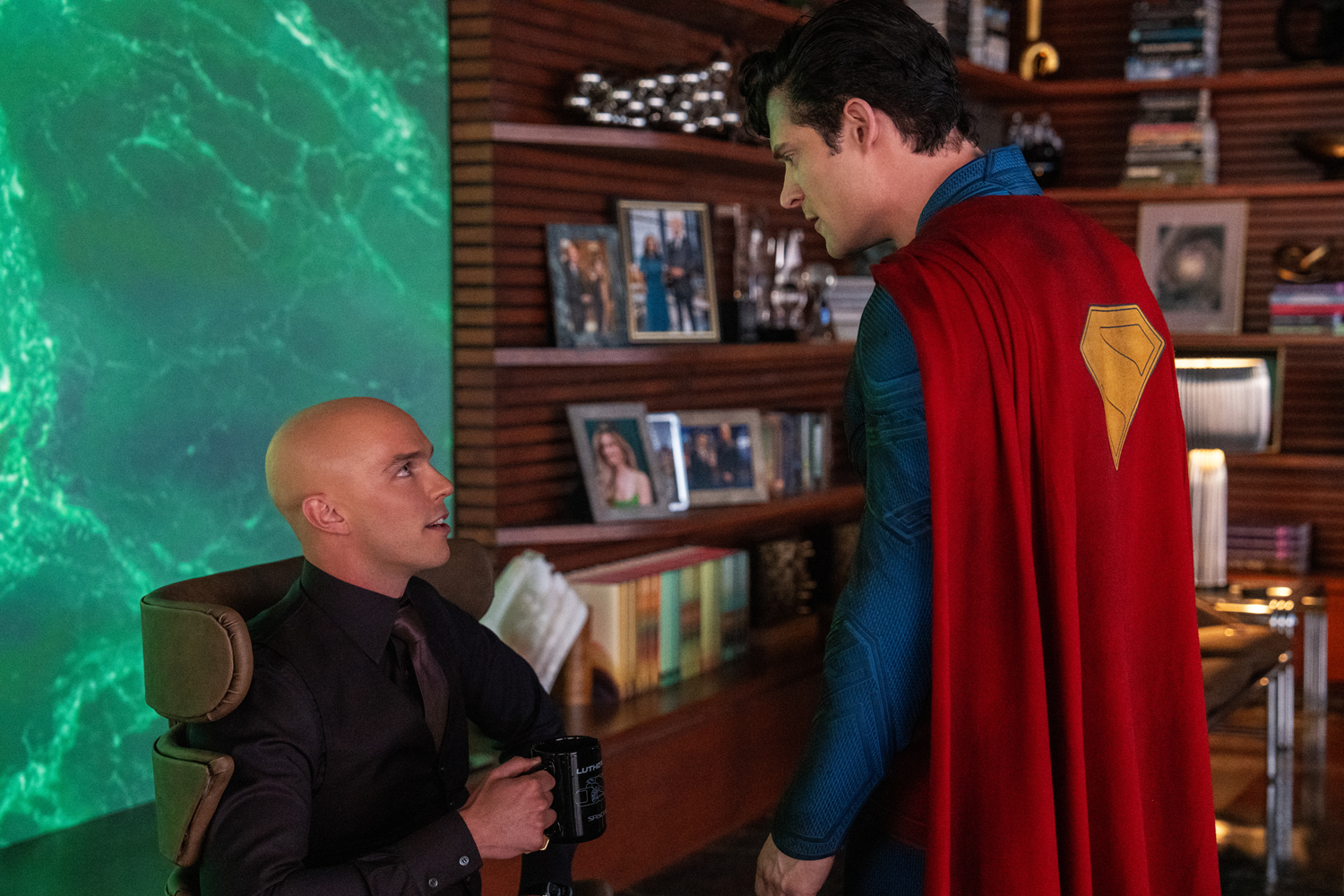 Nicholas Hoult as Lex Luthor and David Corenswet as Superman in a scene from