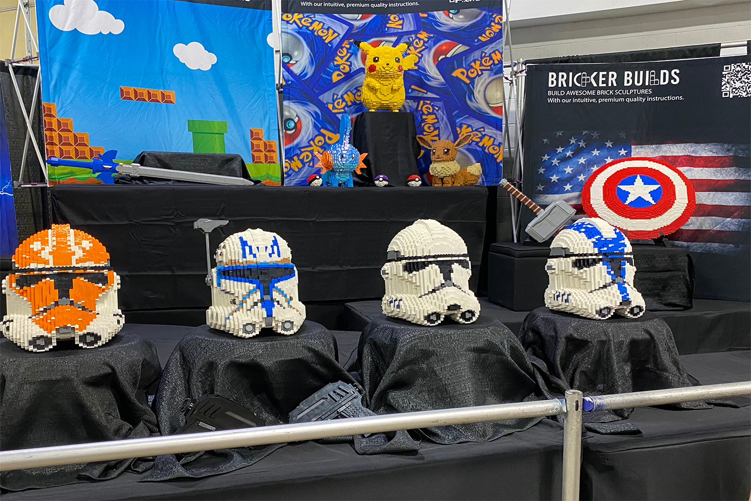 Dart Vadar masks made out of LEGOS at Quest Fest.