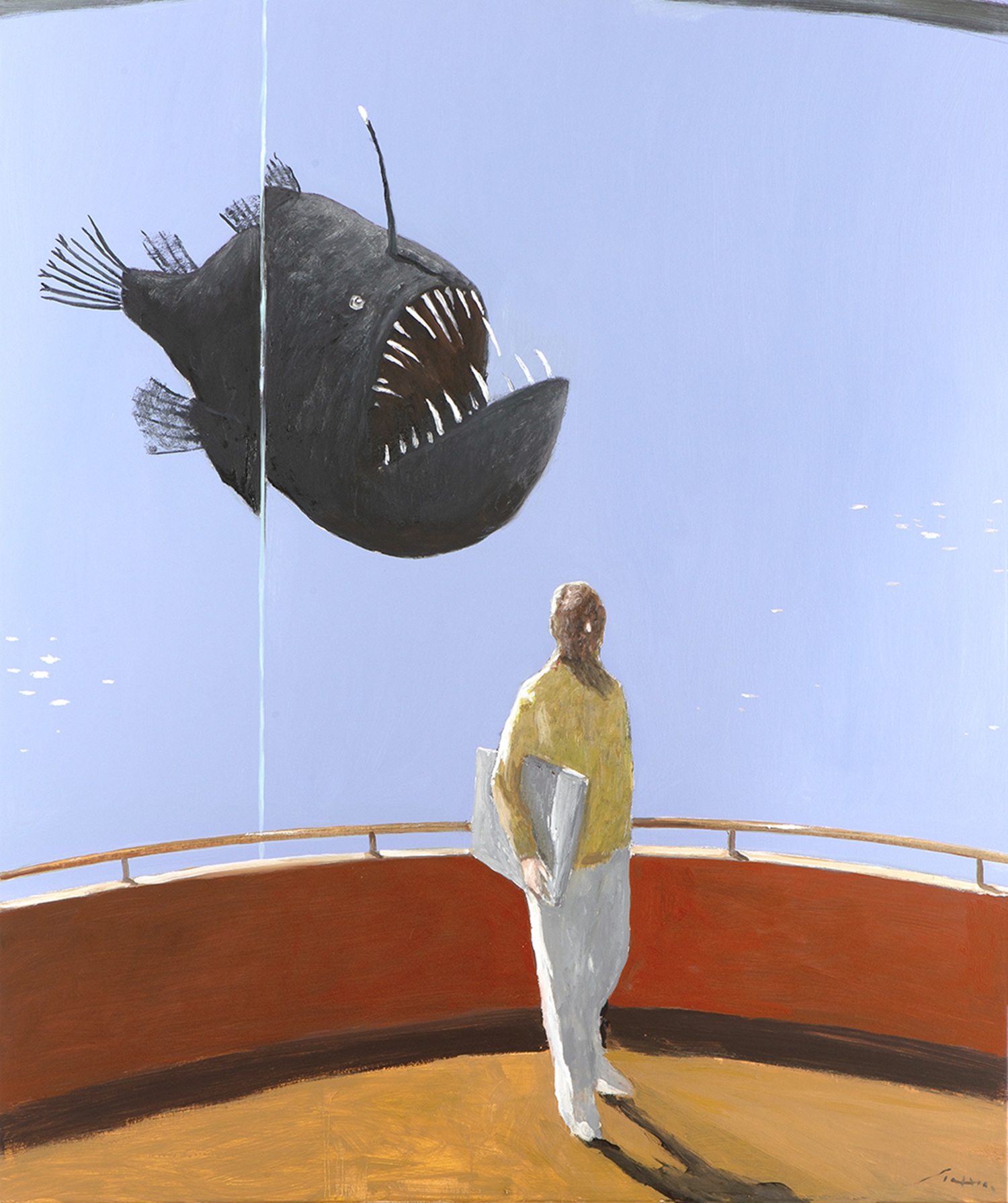 Julio Larraz, Institute for Advance Marine Studies Casa Bianca (2025) oil on canvas. (Photo courtesy of the Julio Larraz Foundation)