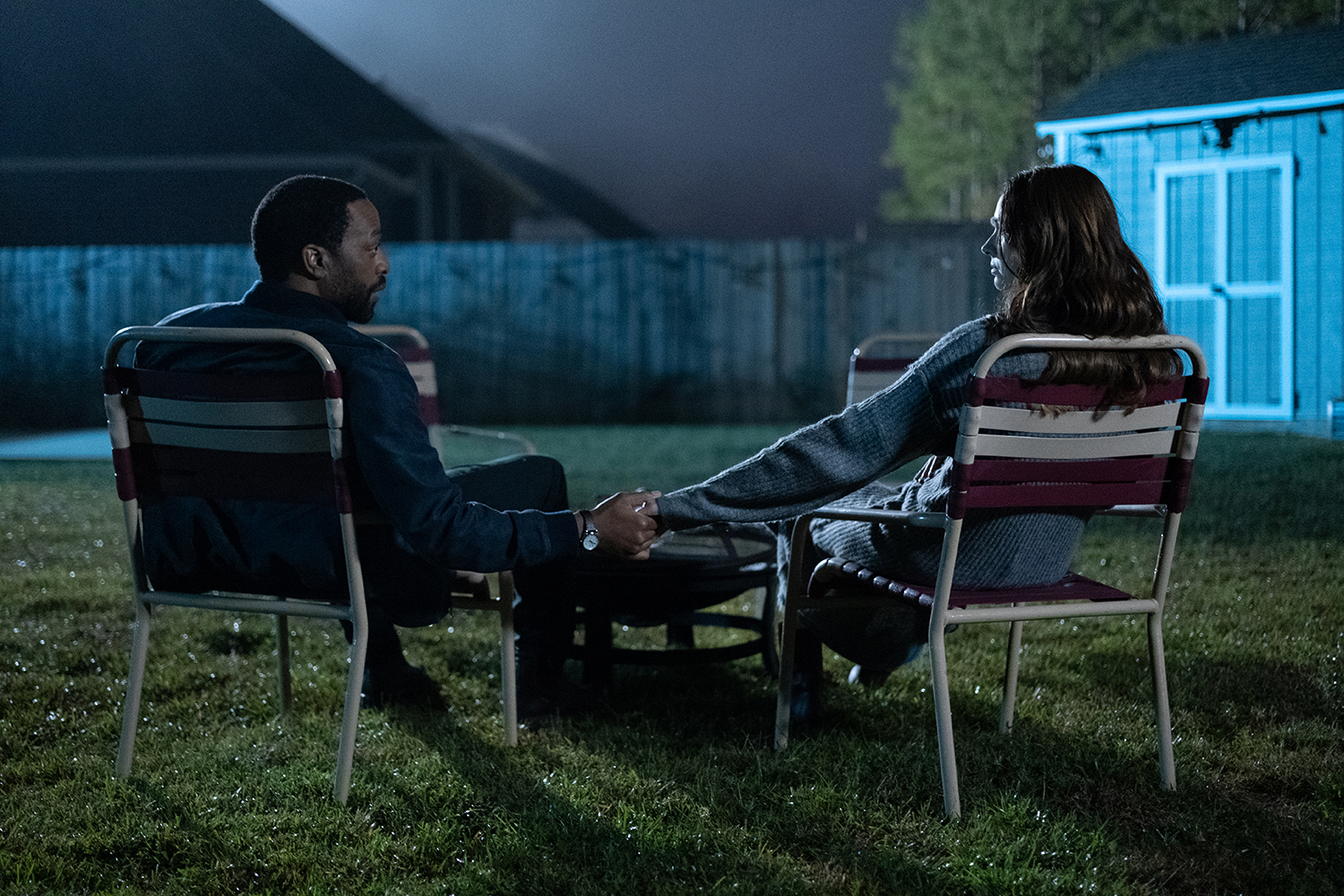 Chiwetel Ejiofor as Marty Anderson and Karen Gillan as Felicia Gordon in a scene from
