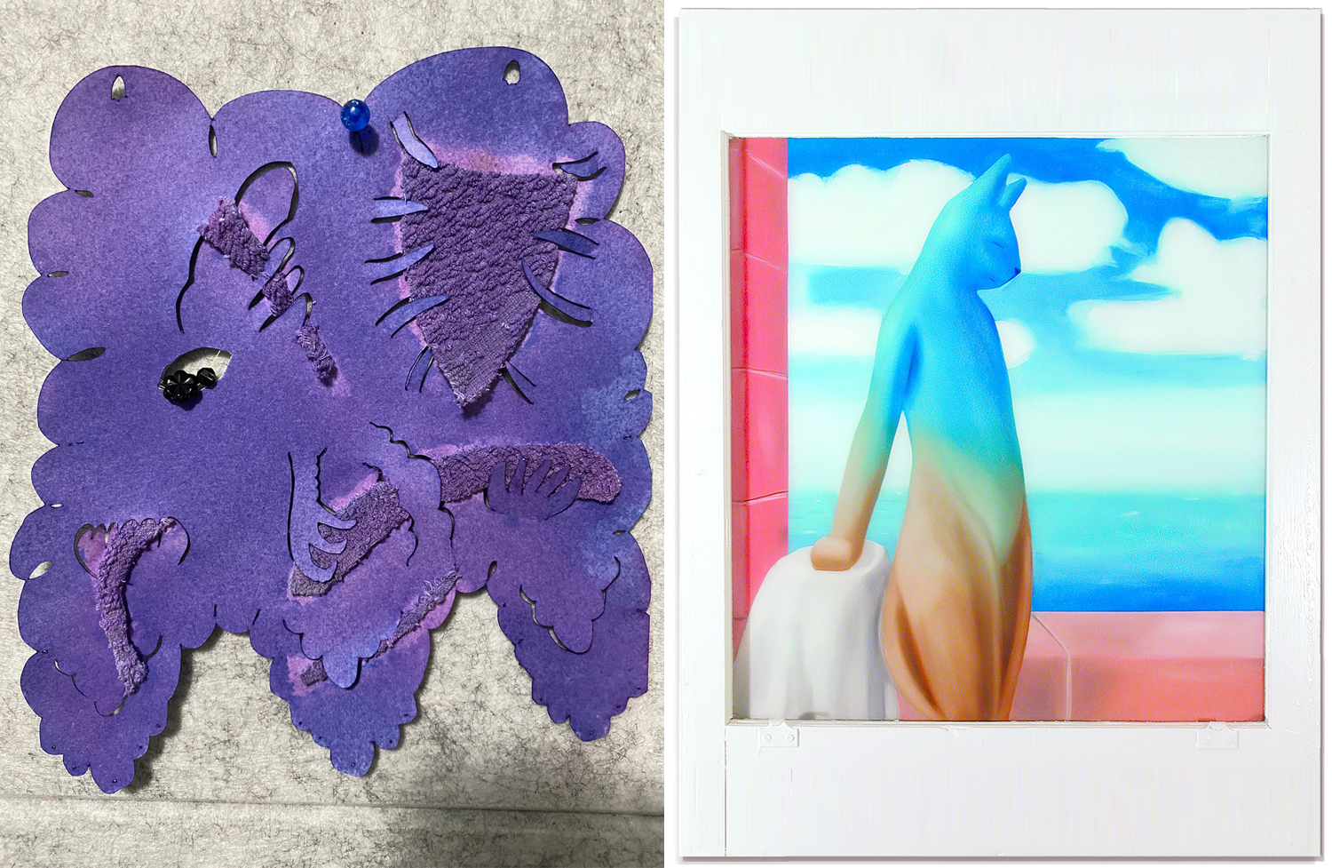 At left, work by artist Jen Clay; at right, Kristen  Thiele.