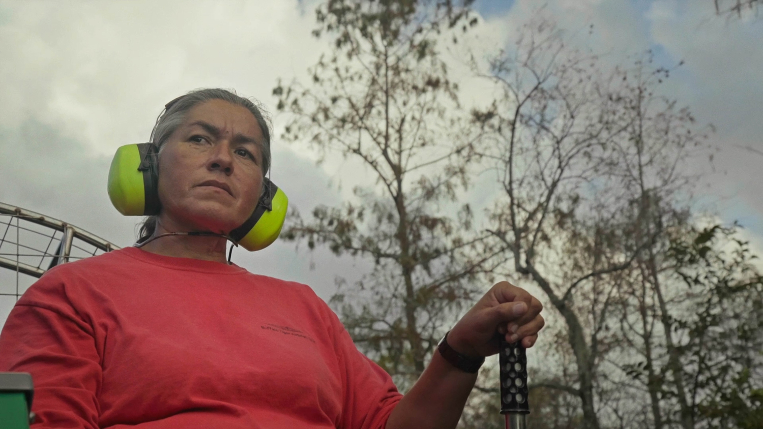 Miccosukee educator Betty Osceola on her airboat in the documentary