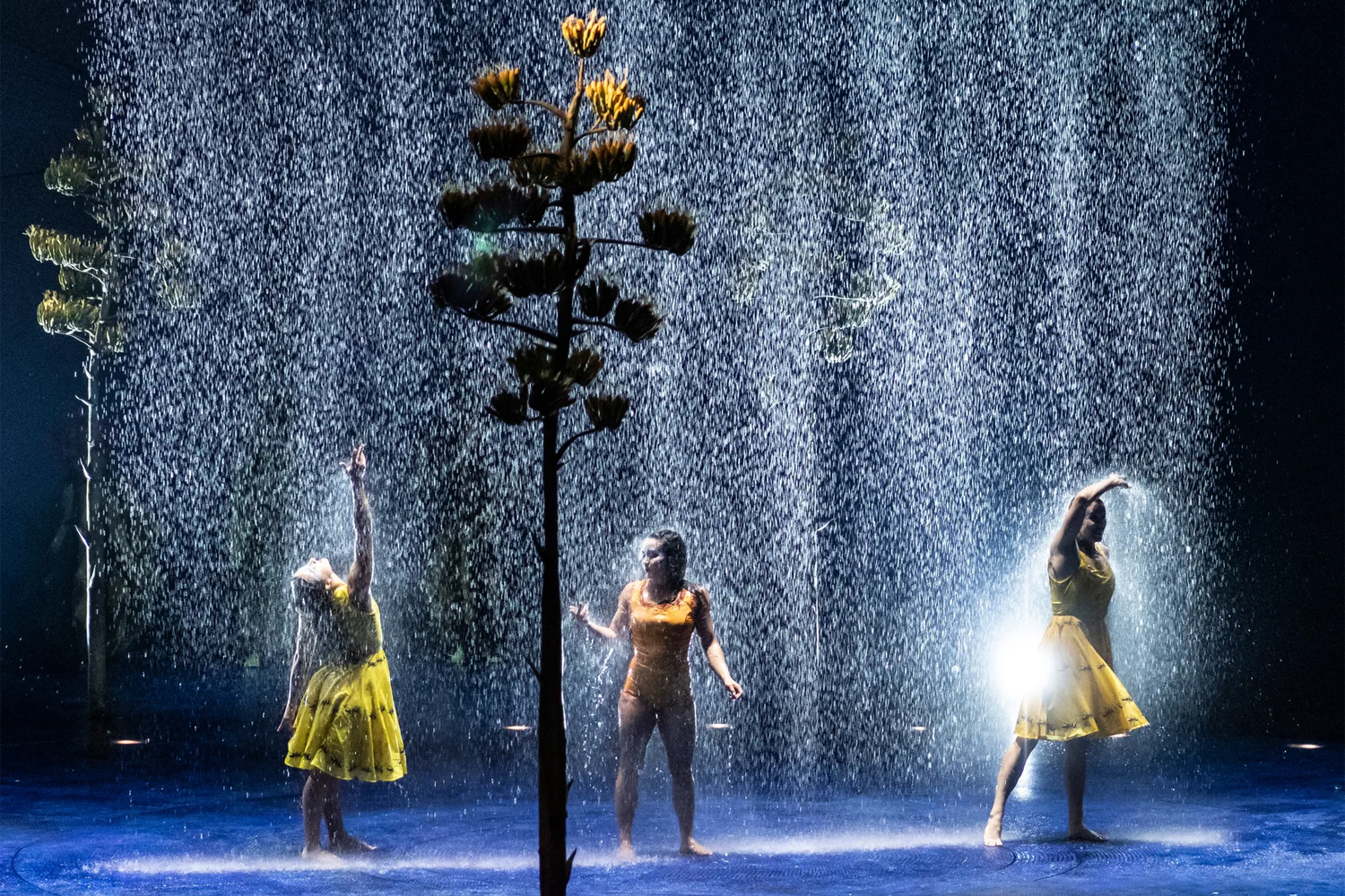 Sarah Togni performing in the rain during Cirque du Soleil's 
