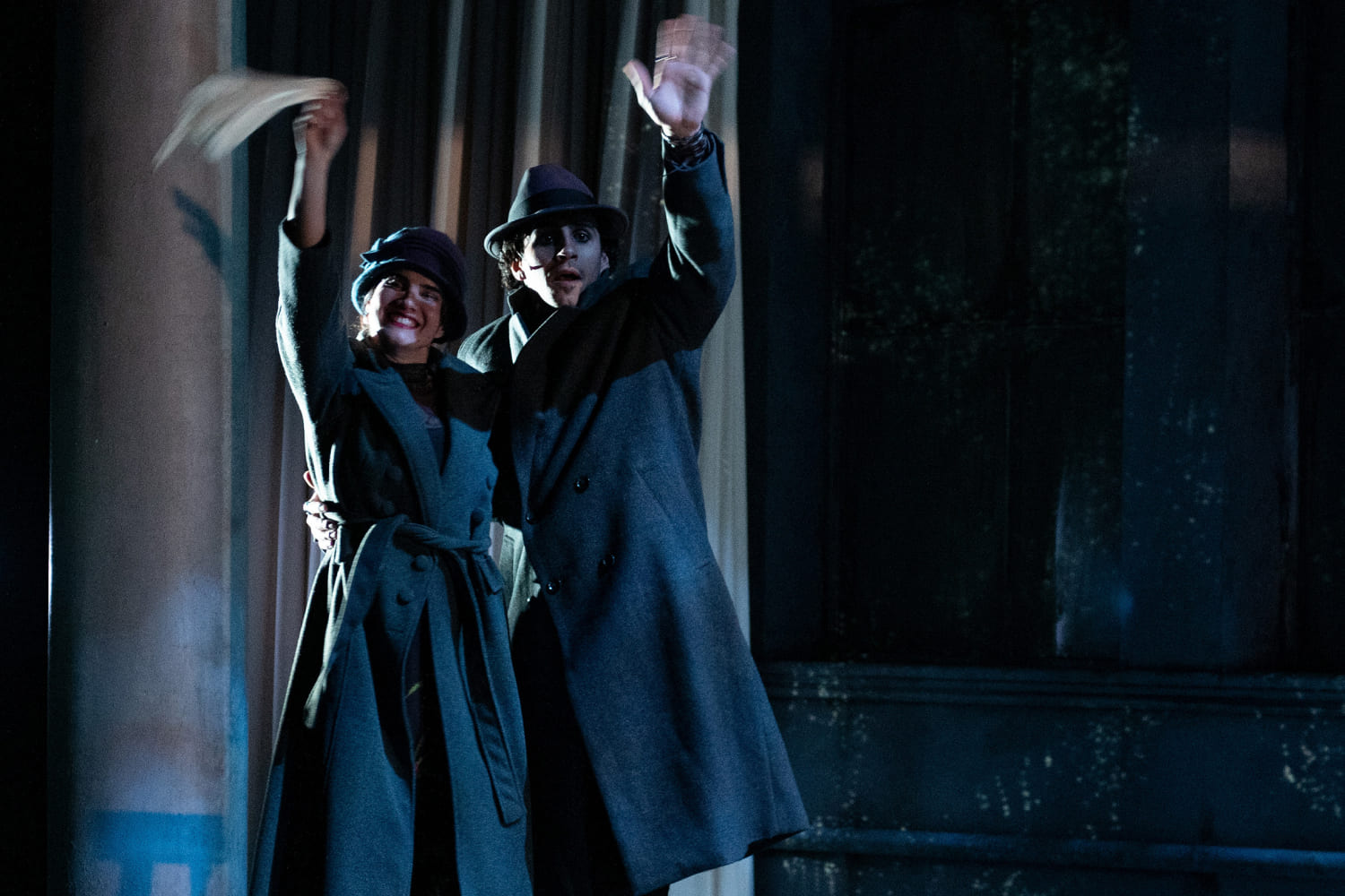 Nina and Ariel Strauss (Claudia Tomas and Gabriell Salgado) wave in GableStage's production of 