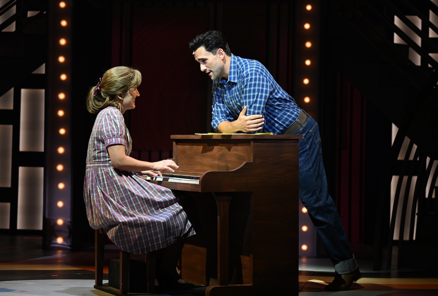 Milo Alosi playing Gerry Goffin with Monet Sabel as Carole King, in Slow Burn Theatre's 