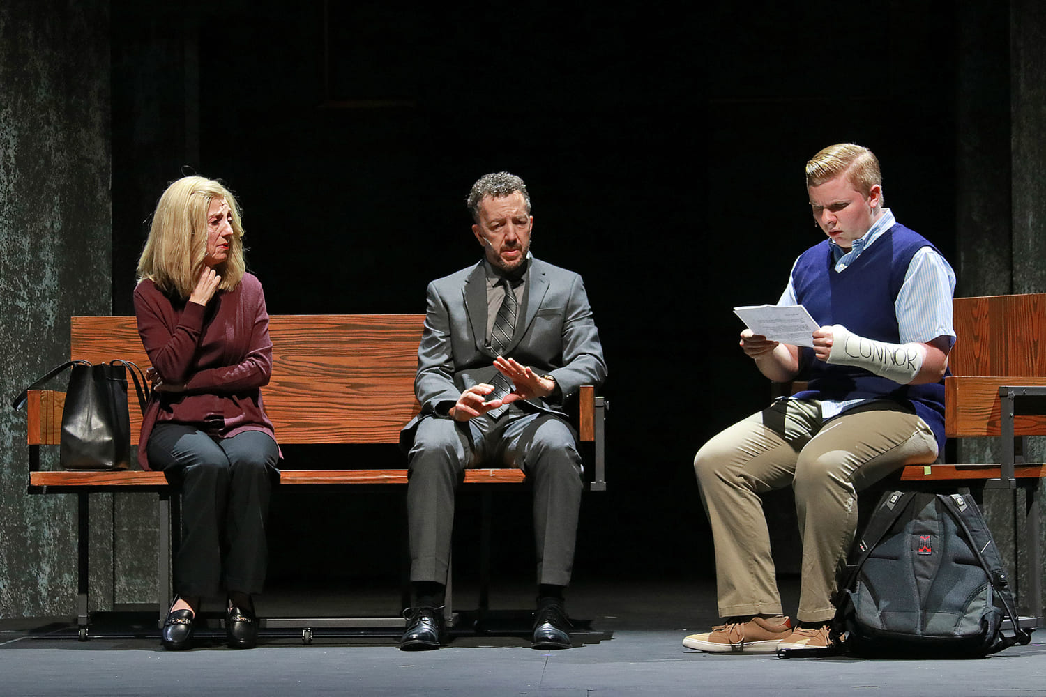 Cynthia Murphy (Jeni Hacker), Larry Murphy (Brian Golub), and Evan Hansen (Logan Clinger) in the Actors' Playhouse production of 