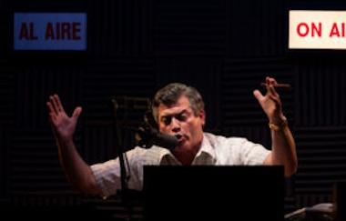 Rene Granado appears as one of two radio personalities. (Photo by Morgan Sophia Photography/courtesy of Miami New Drama)