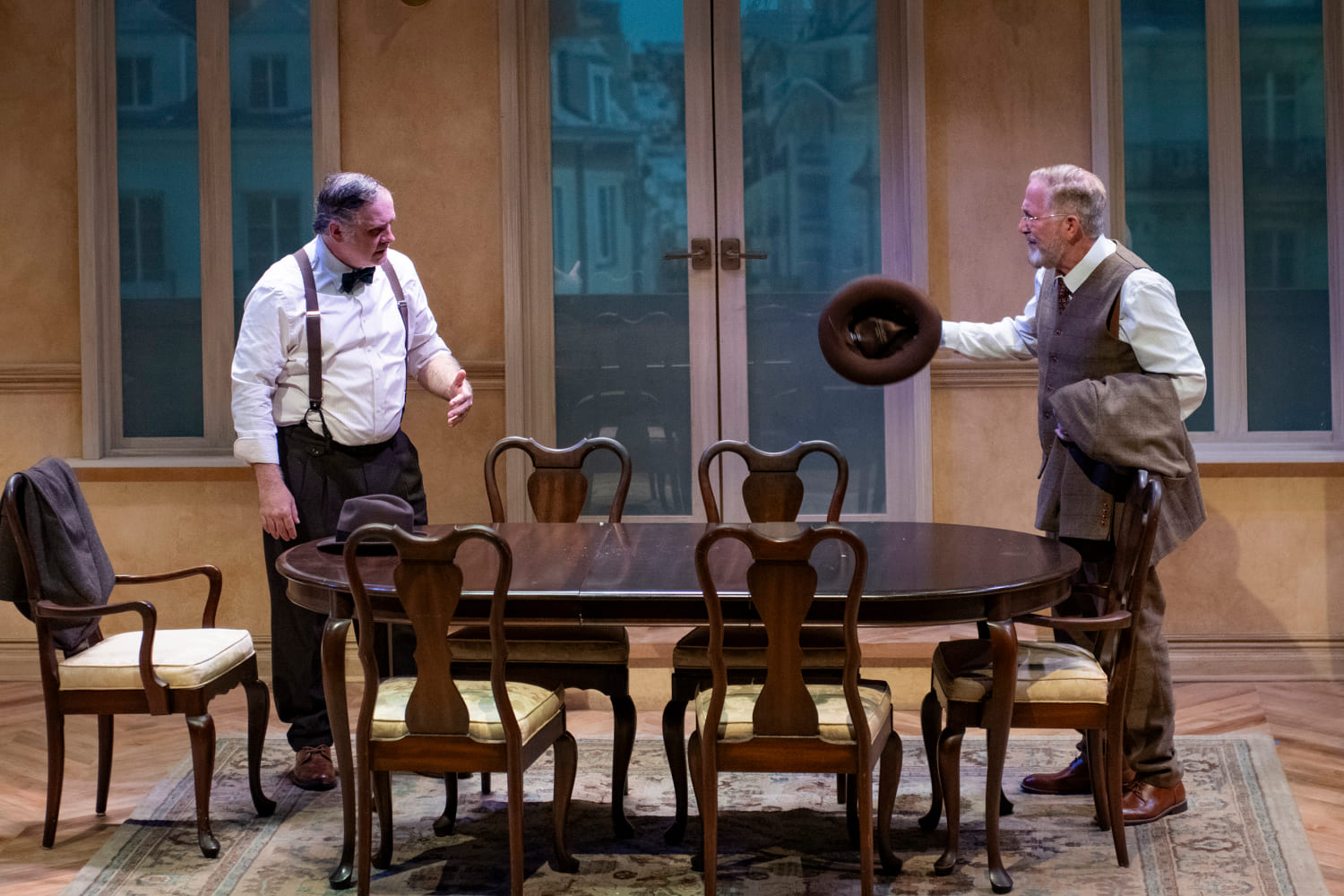 Jason Peck as Lucien Salomon and Bruce Sabath as Adolphe Salomon. (Photo by Magnus Stark)