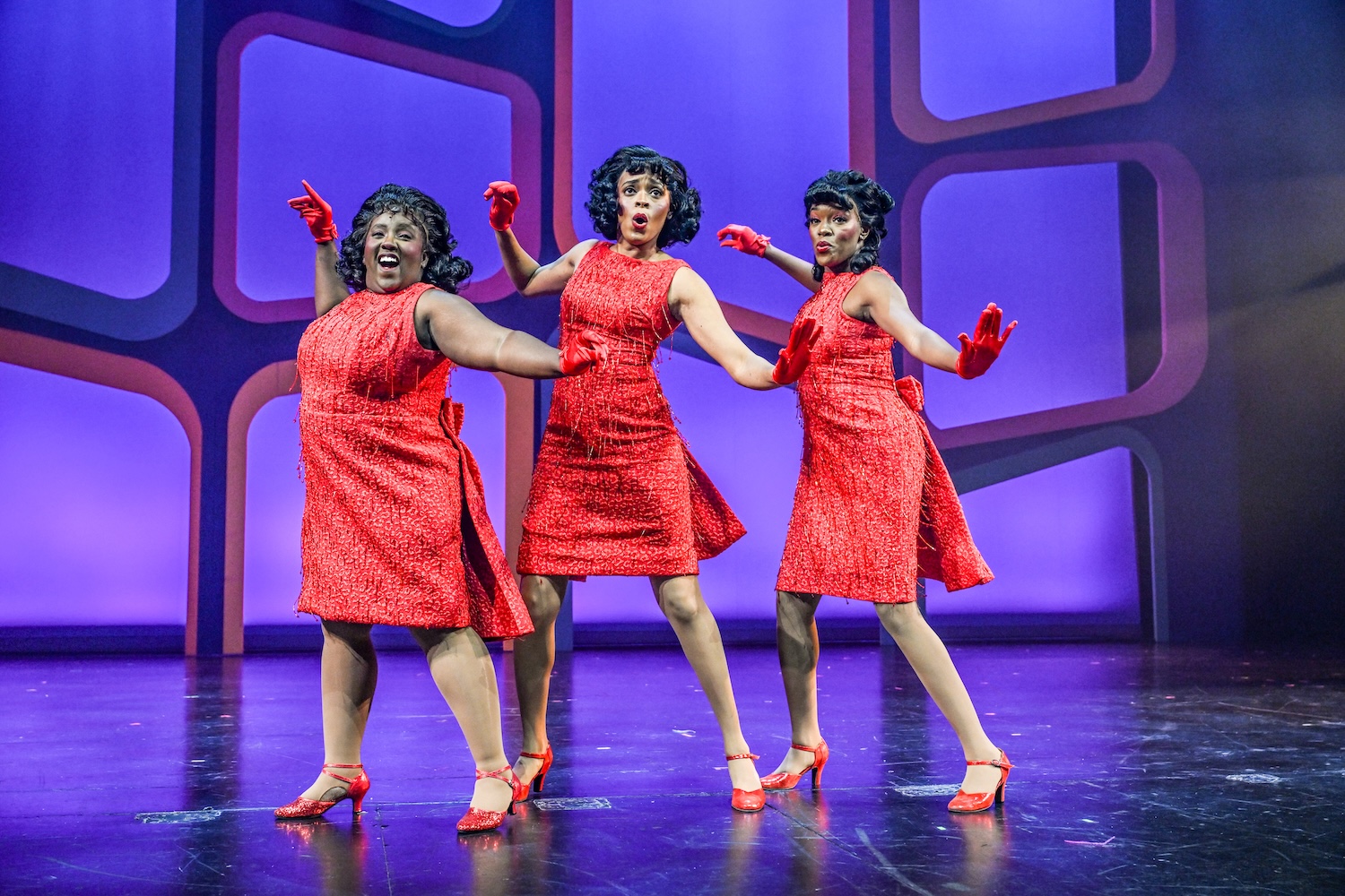 Nayomi Braaf, Lillie Eliza Thomas, and Mikayla Queeley, in Slow Burn Theatre's production of 