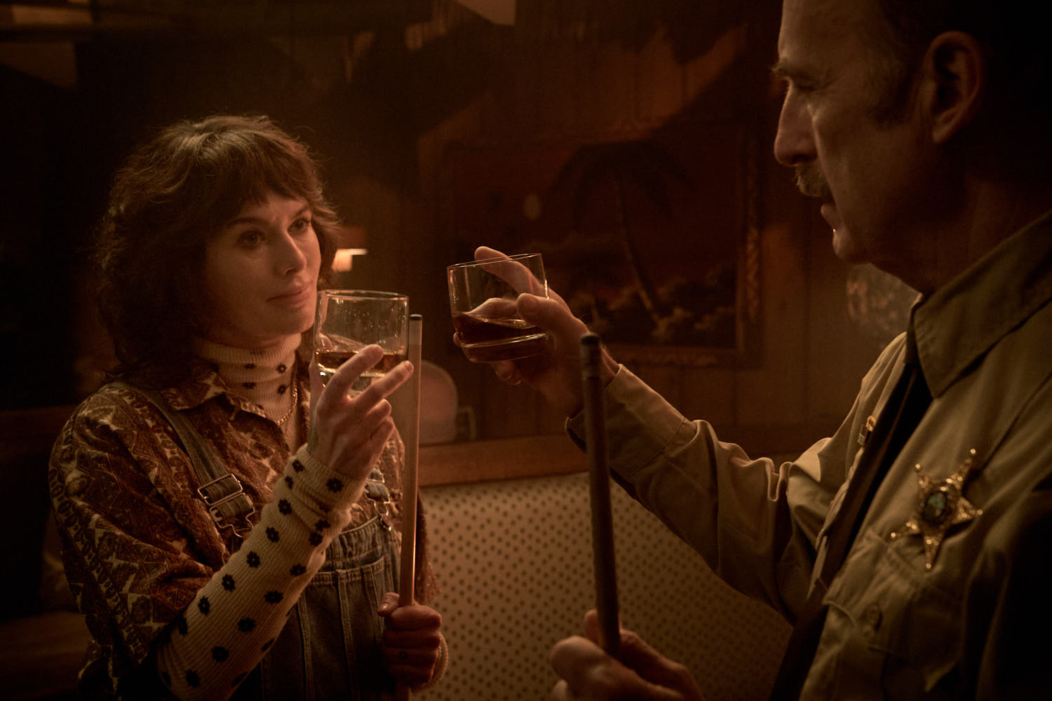 Lena Headey as Moira and Bob Odenkirk as Sheriff Ulysses Richardson in a scene from 