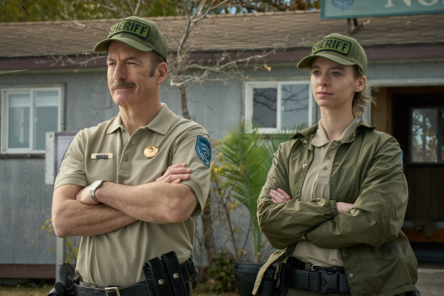 Bob Odenkirk as Sheriff Ulysses Richardson and Jess McLeod as Alex in a scene from 