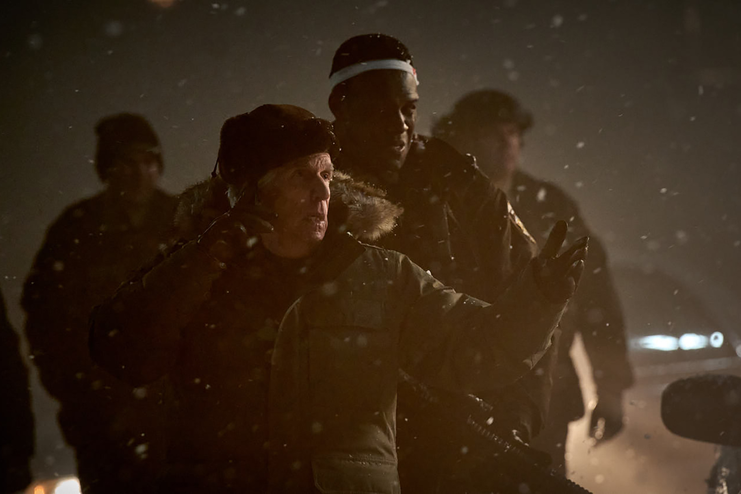 Henry Winkler as Mayor Kibner and Ryan Allen as Deputy Blaine Anderson in a scene from 