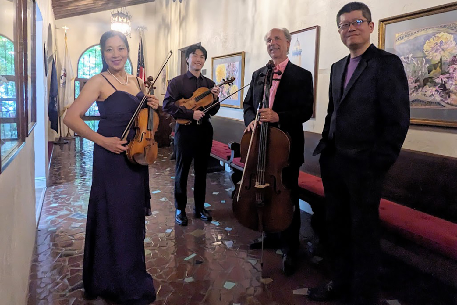From left to right: Violinist Huifang, violist Brandon Wu, cellist Claudio Jaffe and pianist Tao Lin will perform in SFSO “Summer With The Symphony” Chamber Music concert “Whispering Waters” on Thursday, May 14 in Coral Gables and Friday, May 15 in Ft. Lauderdale (Photo Courtesy of  Catherine Lan)