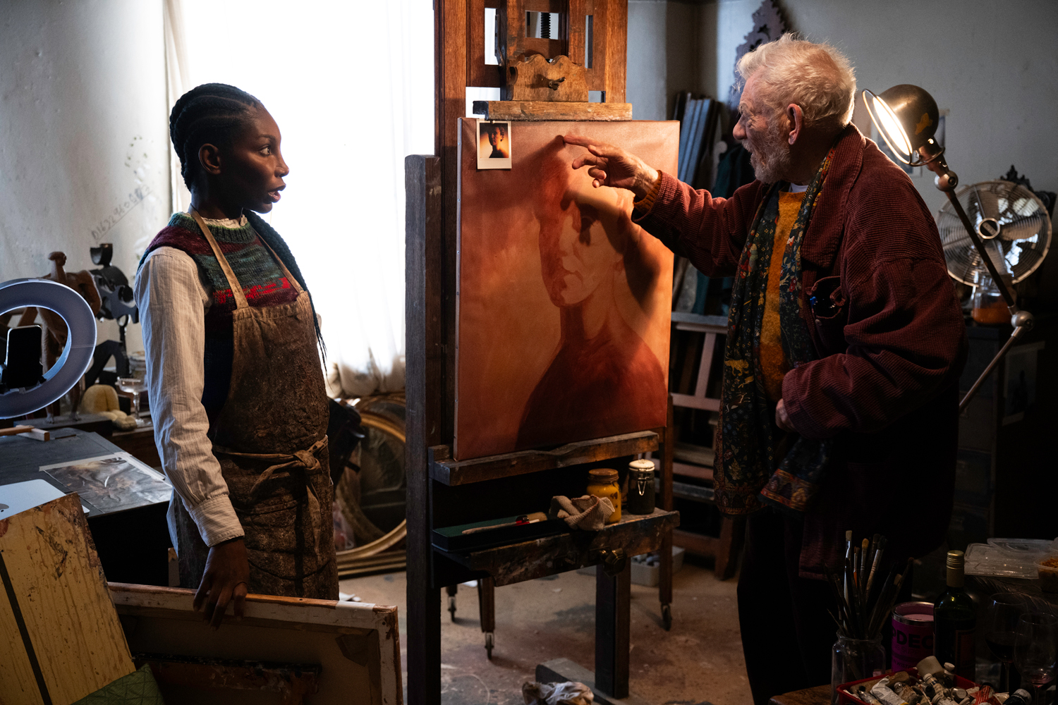 Michael Coel as Lori Butler and Ian McKellen as Julian Sklar in a scene from 