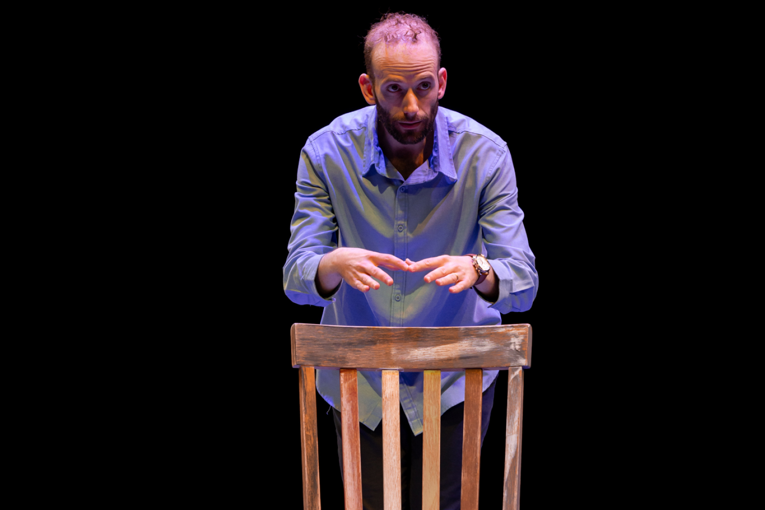 The gripping one-person play by Michele Lowe follows the journey of a man who, after losing everyone and everything he cherishes in a single night, makes a desperate bargain with God: 'You forget about me, and I'll forget about you?'(Photo by Morgan Sophia Photography)