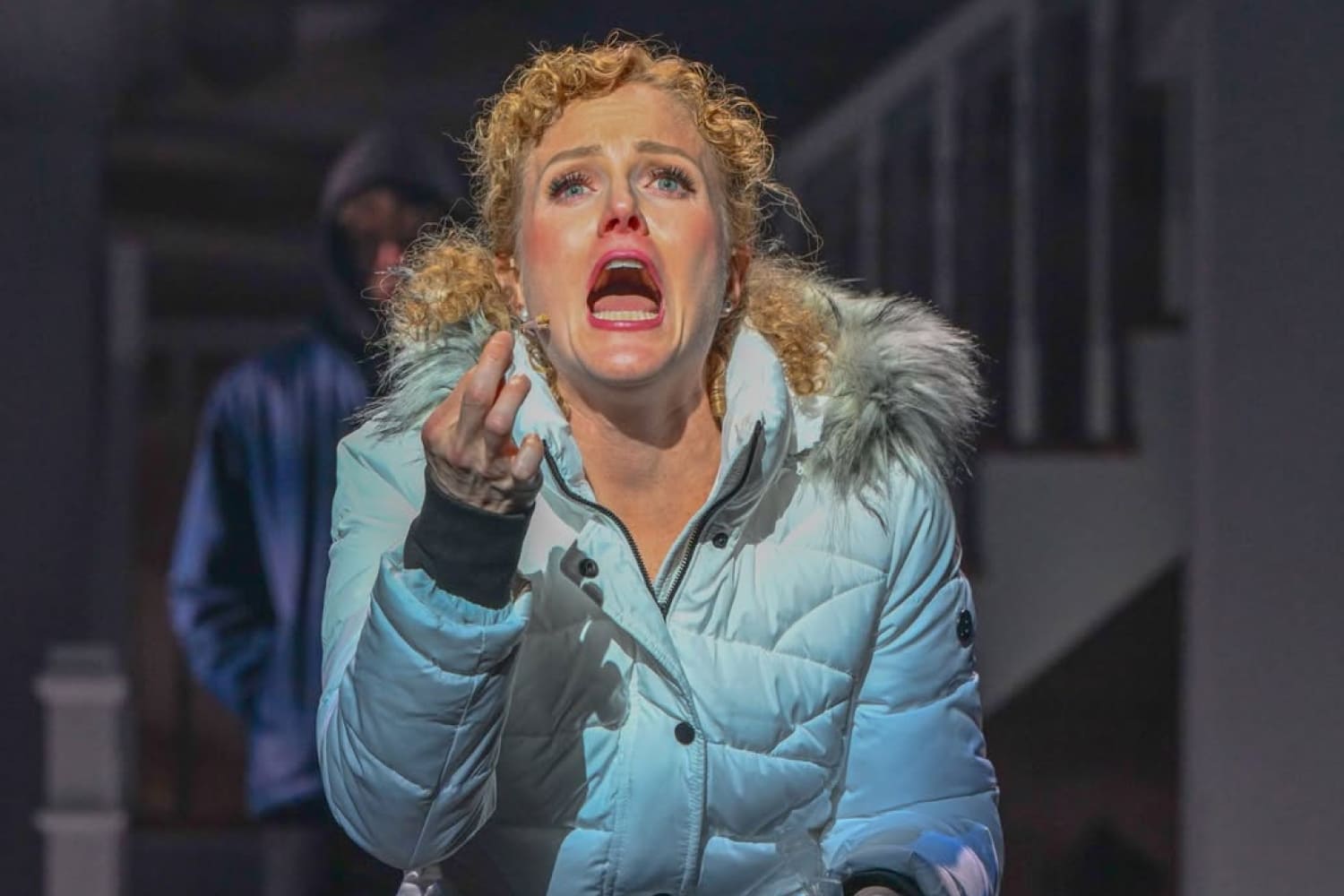 Mary Jane Healy (Kimberly Doreen Burns) in obvious emotional pain. (Photo by Larry Marano)
