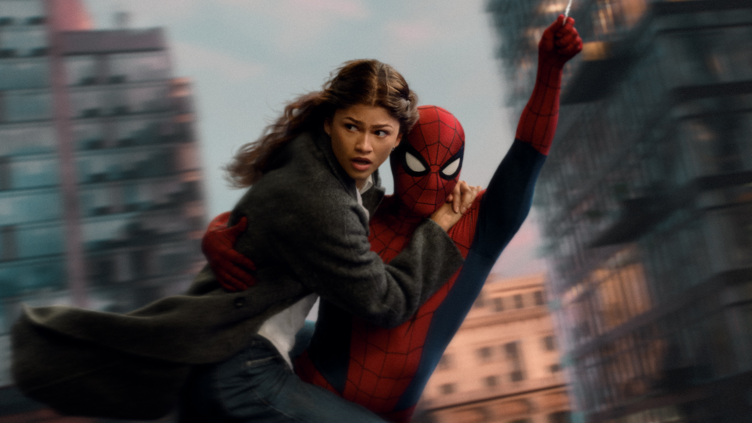 Zendaya as MJ and Tom Holland as Peter Parker/Spider-Man in a scene from 