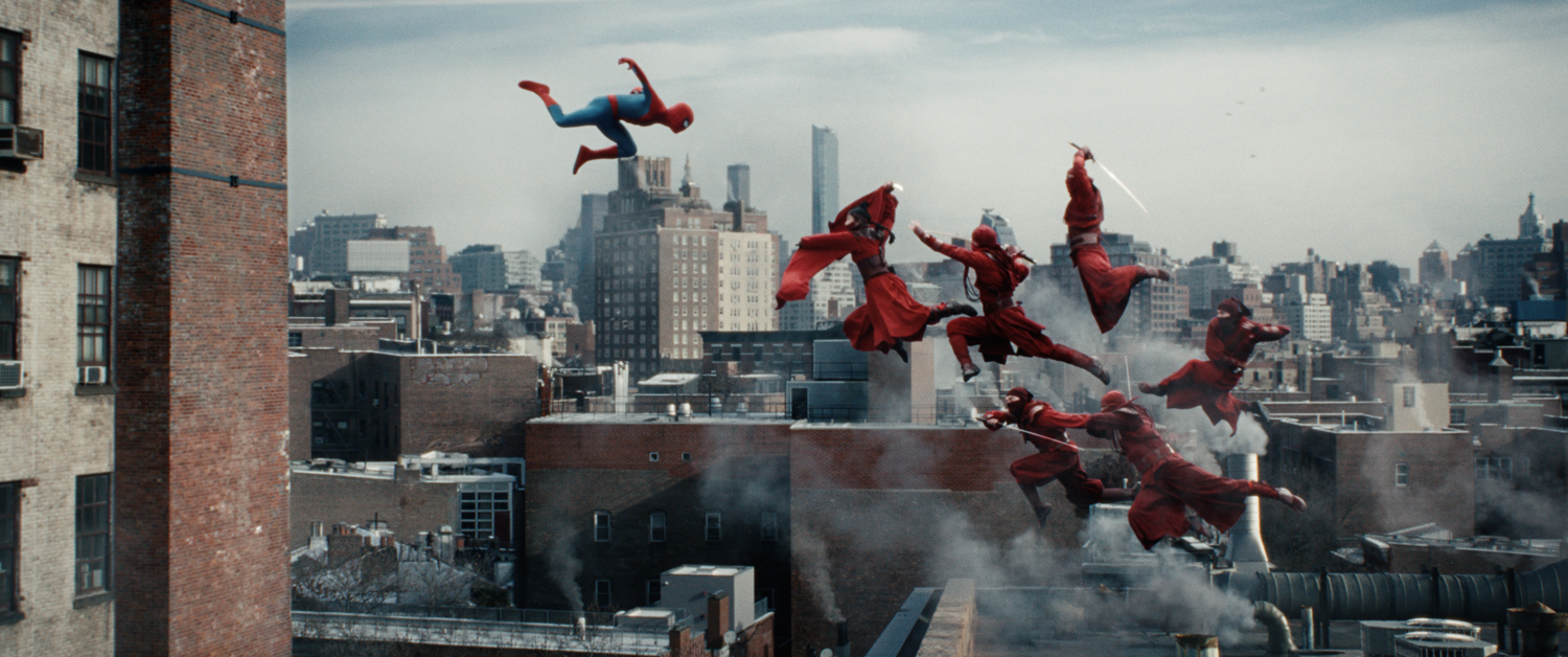 Spider-Man, played by Tom Holland, battles The Hand in a scene from 