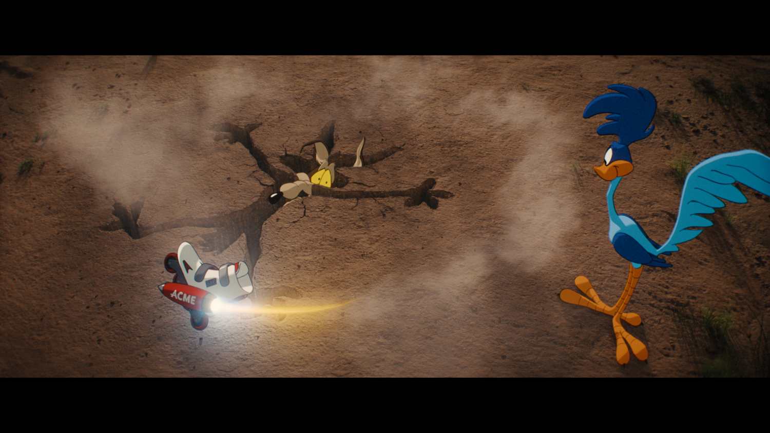 Wile E. Coyote and Road Runner, meeped by Eric Bauza, in a scene from 