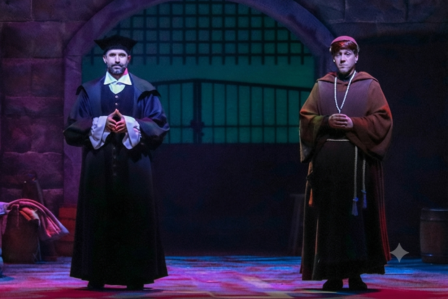 Michael Focas and Henry Gainza in “Man of La Mancha” at Actors' Playhouse at the Miracle Theatre. (Photo by Alberto Romeu)