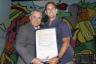 Miami Commissioner Willy Gort, left, gives a proclamation to Motivational Edge founder/CEO Ian Welsch as he proclaimed Sept. 21, 2018 as 