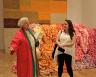 Sheila Hicks lecturing to the crowds