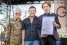 Collins Park Neighborhood Association Ray Breslin, Miami Beach Commishioner Michael Gngora awarded John Daversa with a proclamation